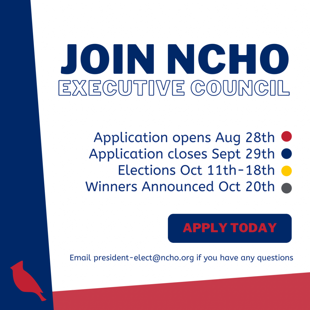 NCHO 2023 executive council election timeline graphic